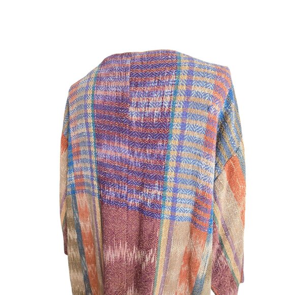 Laise Adzer Cardigan Vintage Handwoven Open Front Draped Geometric Pattern CM205 - Picture 6 of 14